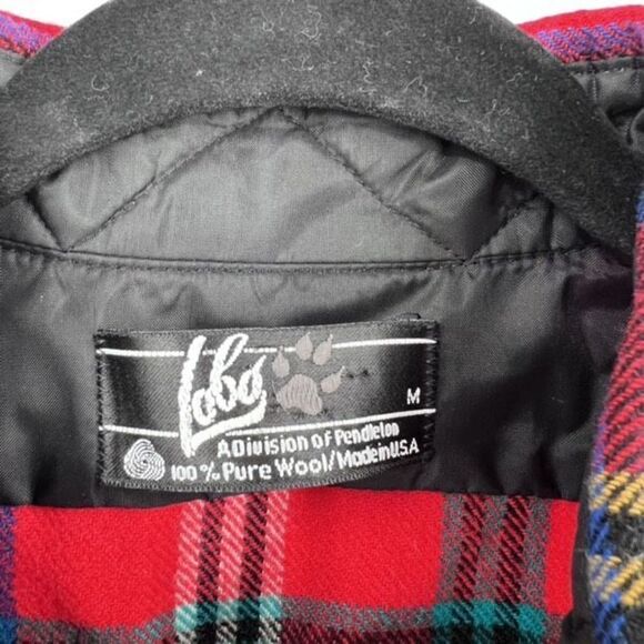 Pendleton Men Lobo Plaid Pure Wool LS Button Down Shirt Red Black Medium Hunting - Picture 6 of 7